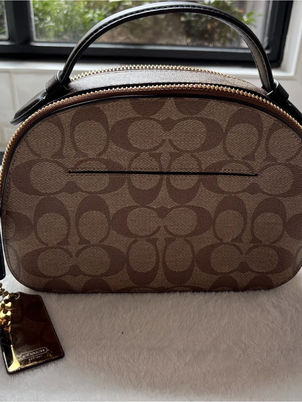 Coach Brown Signature Dome Crossbody with Black Strap